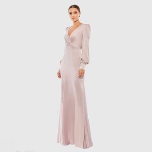 Mac Duggal 55635 NWT Pink Satin Ruched Bishop Sleeve Gown
